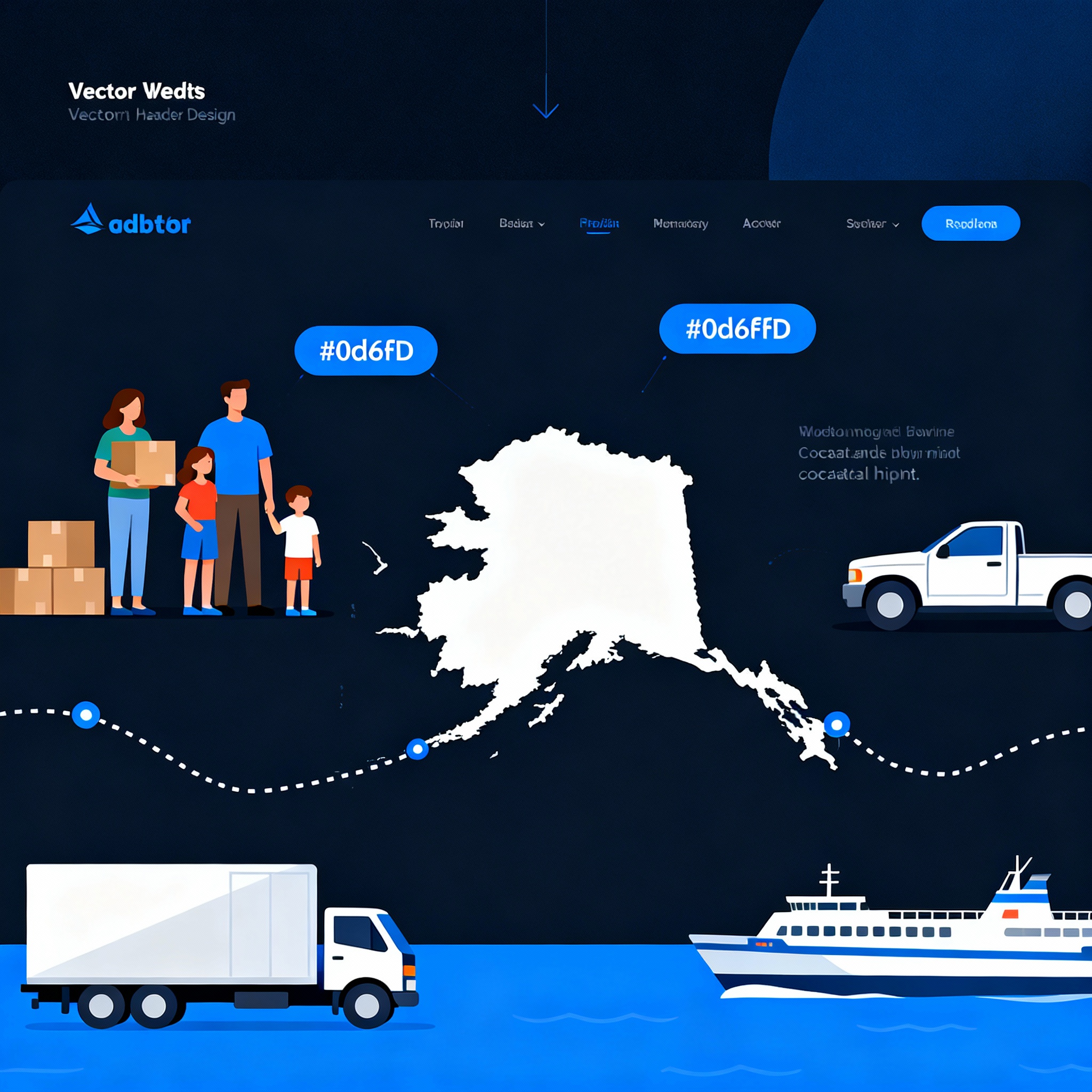 Alaska moving, family and route illustration